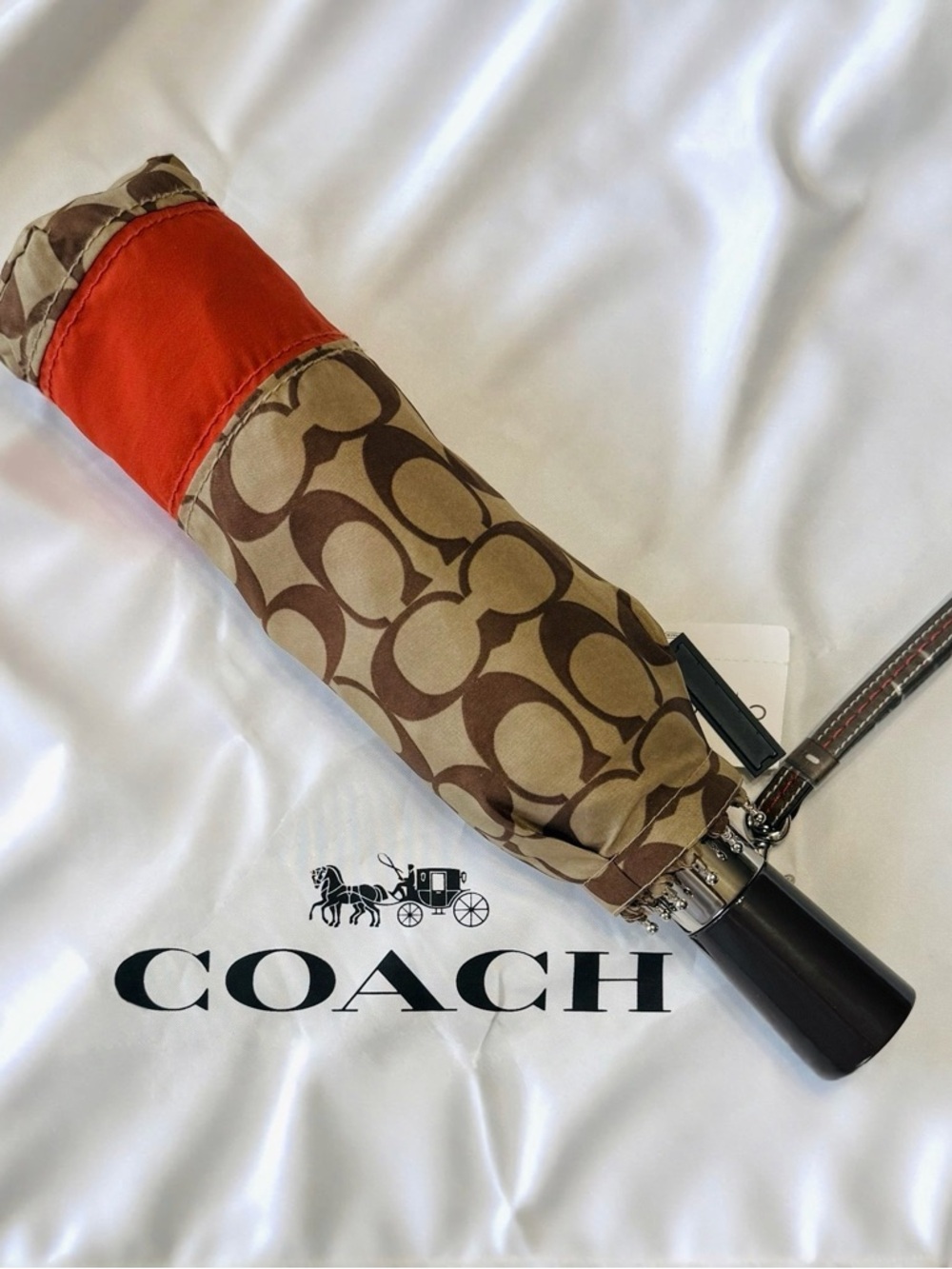 RARE Authentic Vintage Coach 2006-10’Hampton Signature Stripe Umbrella 12”